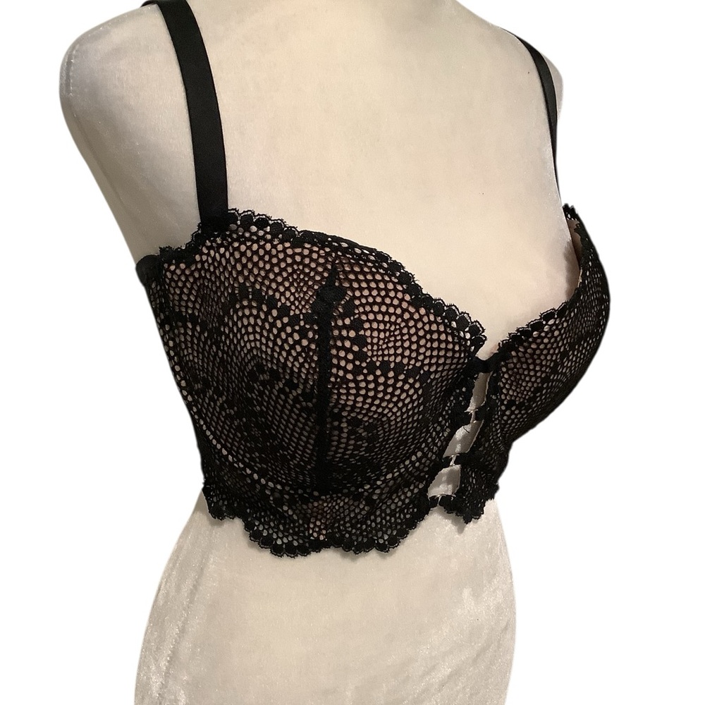 Adore Me Black Lace Bustier Bra, Very Pretty in Person.  WORN ONCE
